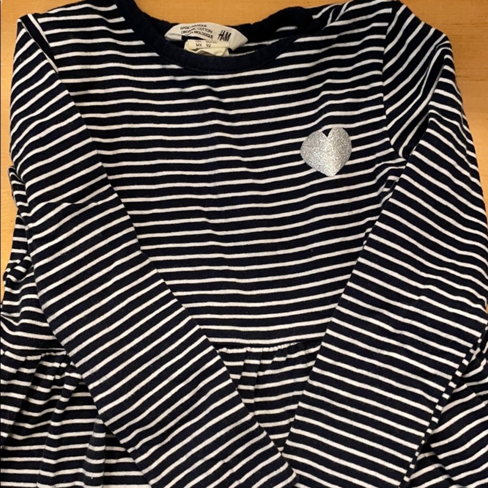 H&M blue striped dress w glitter heart